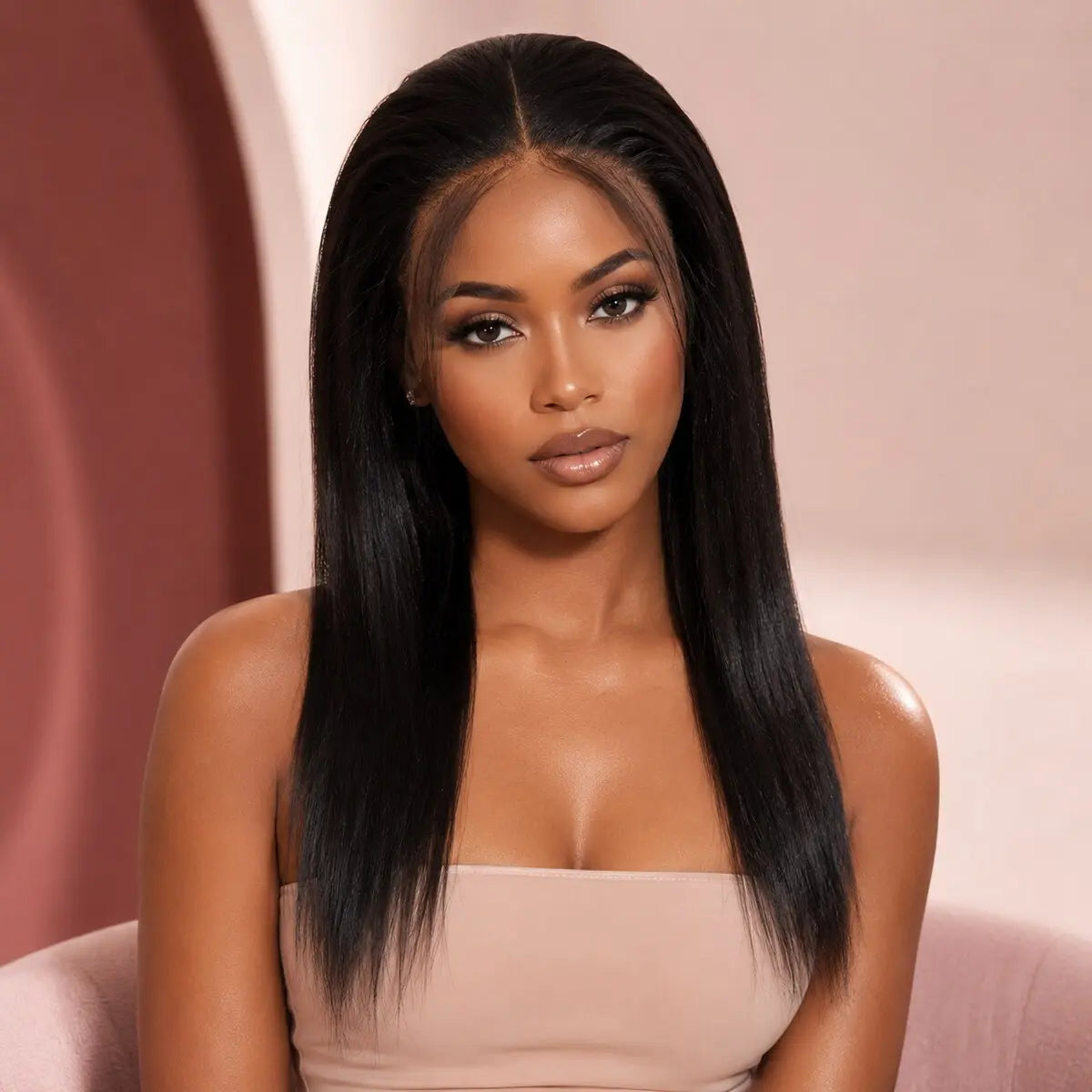 Black woman wearing YOURHAIR 13x4 HD lace straight human hair wig
13x4 HD lace straight human hair wig front mannequin view
Straight human hair lace wig side view
Natural straight human hair wig back texture
13x4 HD lace hairline and knots close-up
13x4 lace frontal wig cap construction