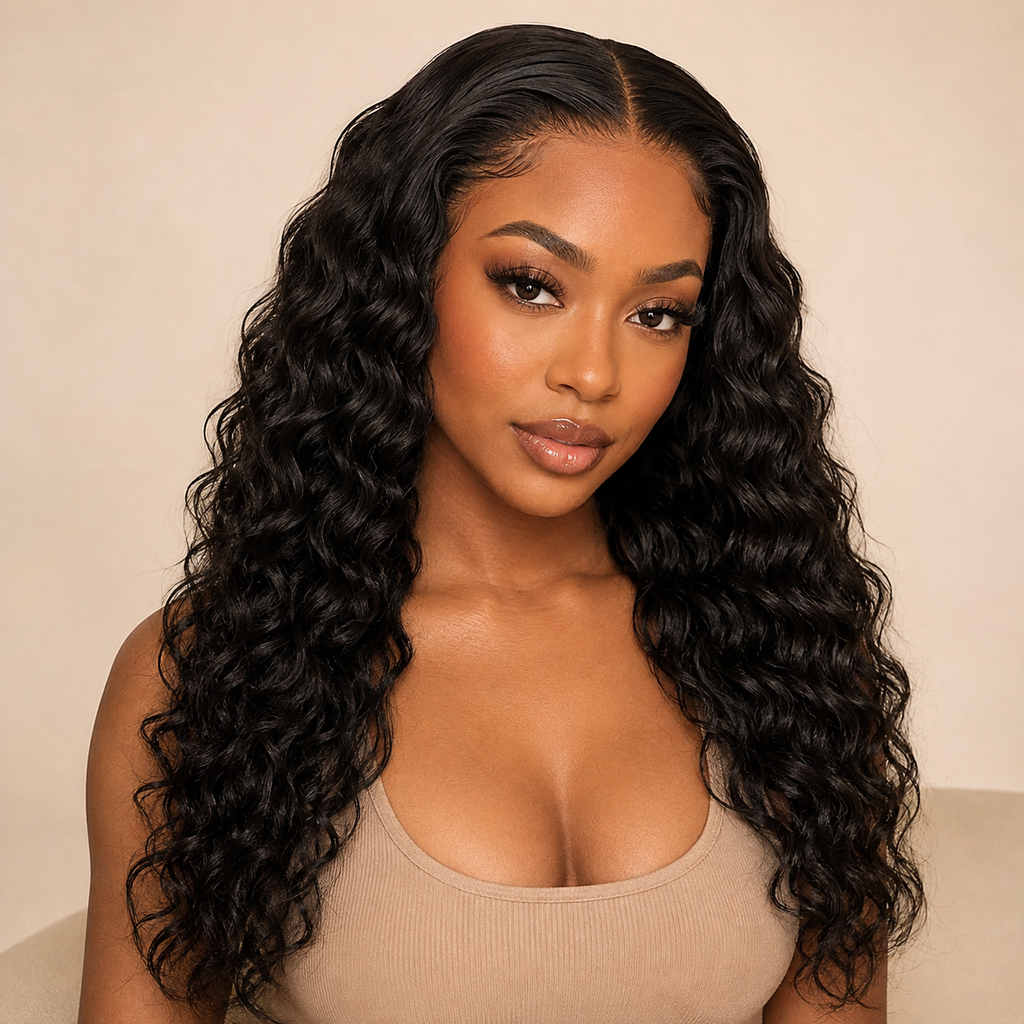13x4 Loose Deep Wave Human Hair Wig – Transparent Lace Front, 150% Density, Natural Black