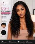 13x4 Glueless Deep Wave Human Hair Wig – Natural Black Lace Frontal Wig, 150% Density
