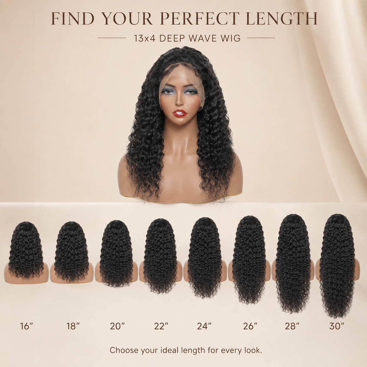 13x4 Glueless Deep Wave Human Hair Wig – Natural Black Lace Frontal Wig, 150% Density