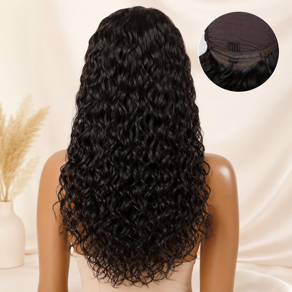 13x4 Water Wave Human Hair Wig – Transparent Lace Front, 150% Density, Adjustable Drawstring