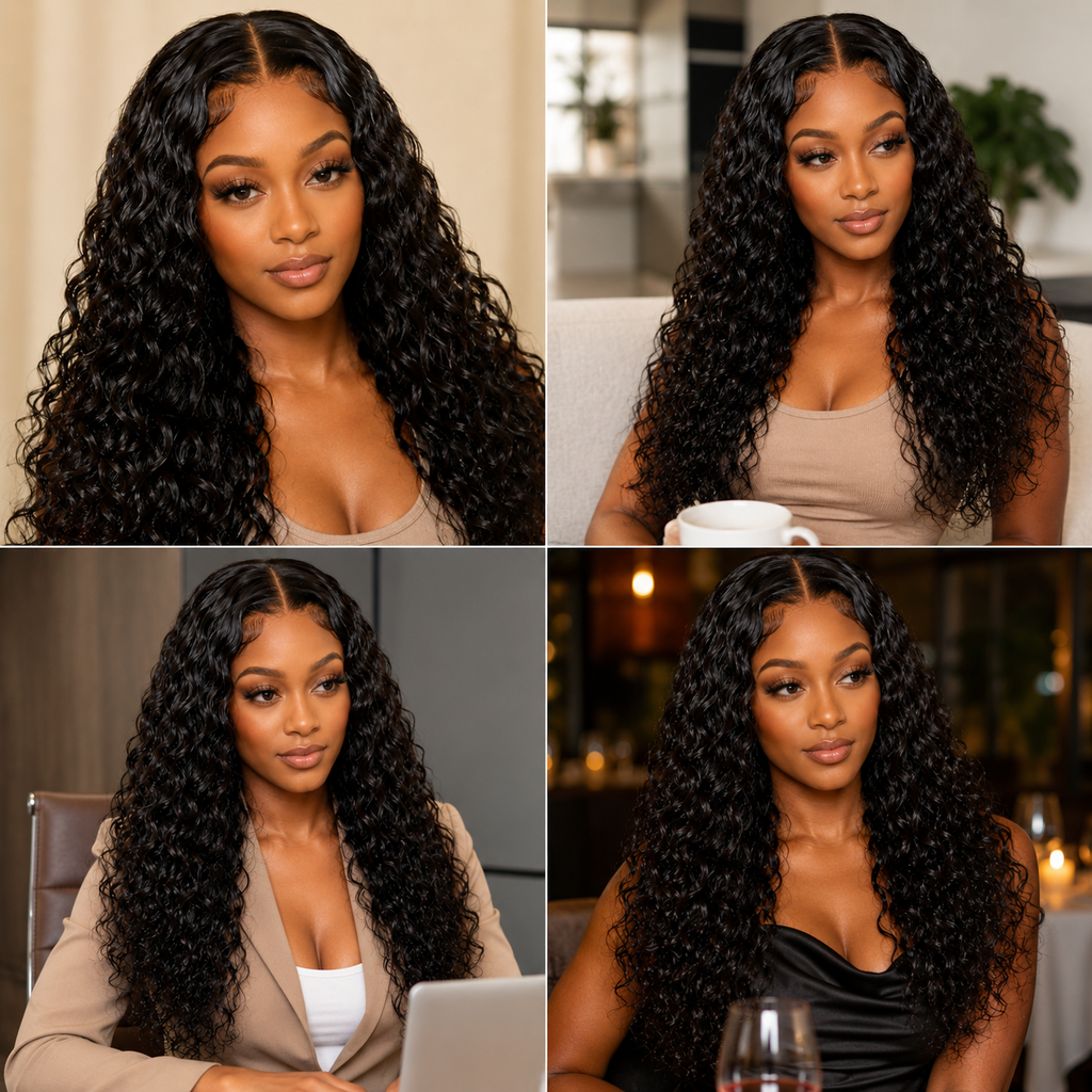 13x4 Water Wave Human Hair Wig – Transparent Lace Front, 150% Density, Adjustable Drawstring