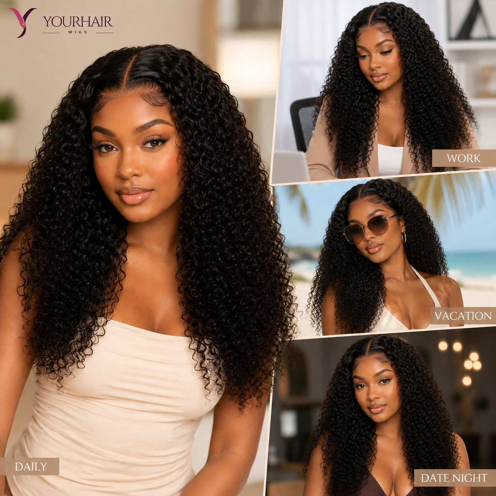 13x4 Jerry Curly Human Hair Wig – Transparent Lace Front, 150% Density, Natural Black Glueless Wig