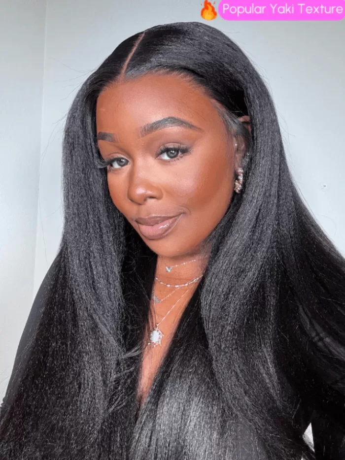 13x4 Pre-Everything Glueless Lace Black Yaki Wig With Bleached Knots