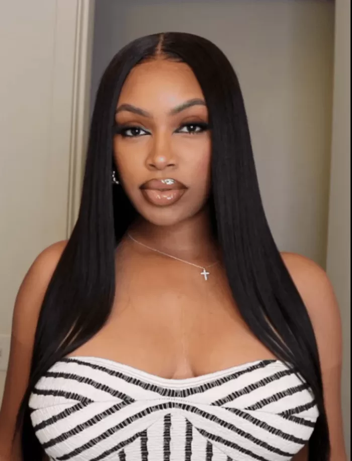 13x4 Pre-Everything Glueless Lace Black Yaki Wig With Bleached Knots - Image 2