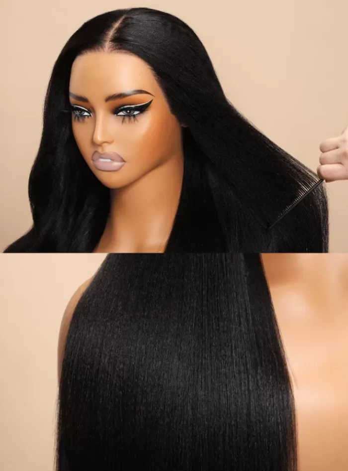 13x4 Pre-Everything Glueless Lace Black Yaki Wig With Bleached Knots - Image 5