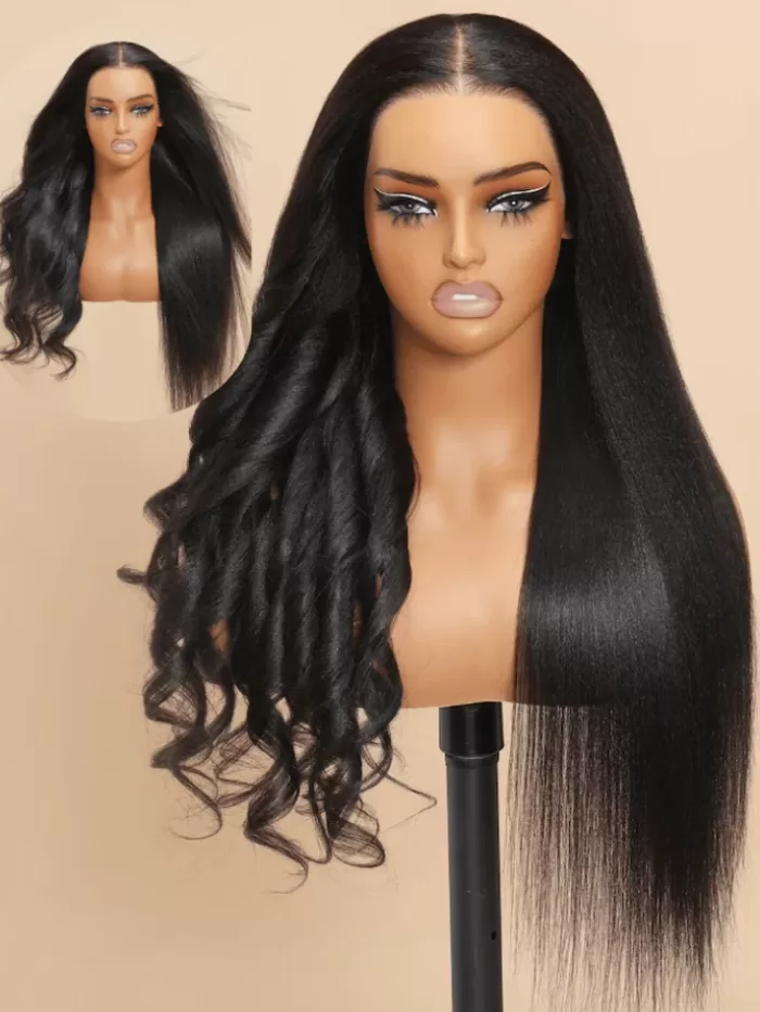 13x4 Pre-Everything Glueless Lace Black Yaki Wig With Bleached Knots - Image 4